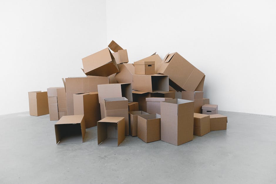 Movers carefully packing cardboard boxes